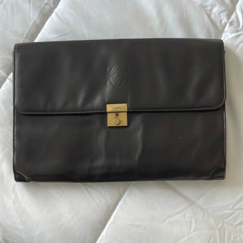 Loewe Vintage Auth Smooth Black Leather Briefcase/document Holder Unisex. MA75